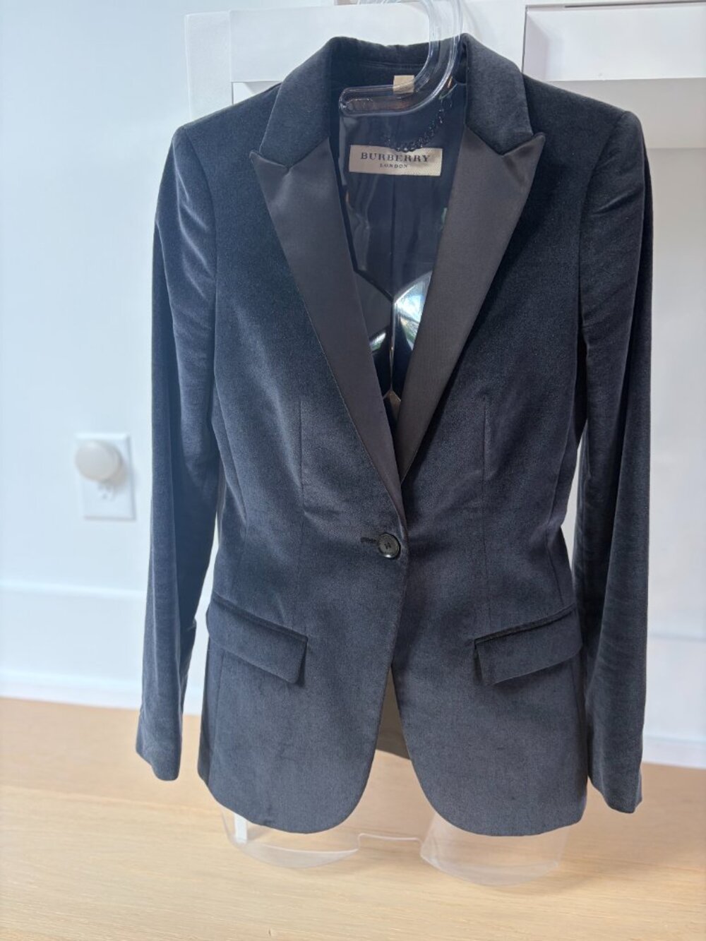 Burberry Tailored Overprint Velvet Jacket in Charcoal MSRP $1250
